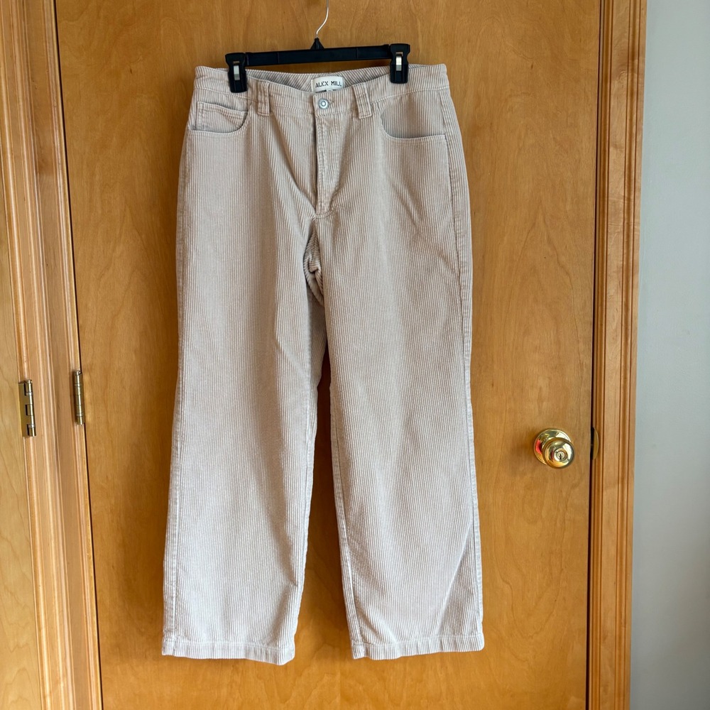 Alex Mill Corduroy Pants Women 12 Beige Tan Wide Leg 100% Cotton High‎ Rise